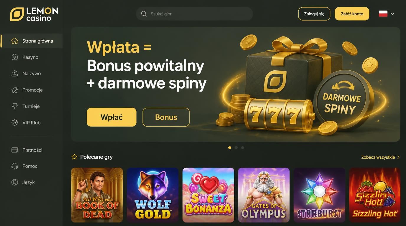 interfejs kasyna z pakietem powitalnym i przyciskiem wpłaty