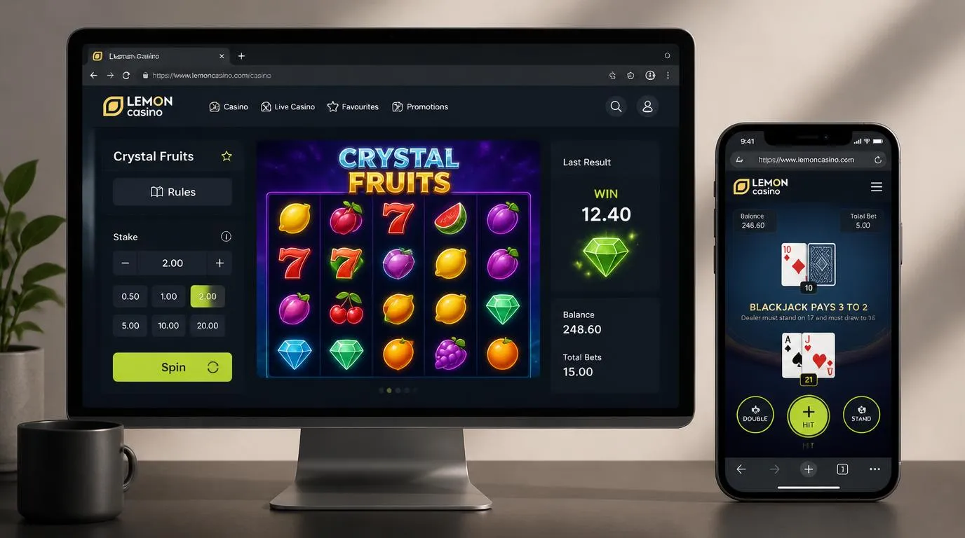 Komputer i smartfon z czytelnymi interfejsami automatu oraz gry stołowej online